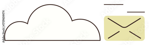 Cloud outlined with an email envelope and flying lines representing communication, sharing, and connectivity. Ideal for technology, data transfer, messaging, cloud services, storage, communication