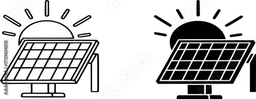 Solar Energy Panel Vector Icon| Renewable Power, Sun Light System | Clean, green, sustainable, electricity, generation, alternative energy in outline and solid/glyph Illustration 