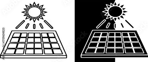 Solar Energy Panel Vector Icon| Renewable Power, Sun Light System | Clean, green, sustainable, electricity, generation, alternative energy in outline and solid/glyph Illustration 