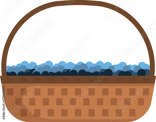 Wicker basket brimming with freshly picked blueberries, representing the abundance of summer harvest