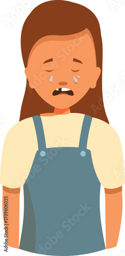 Little girl is crying with tears streaming down her face, expressing sadness and grief