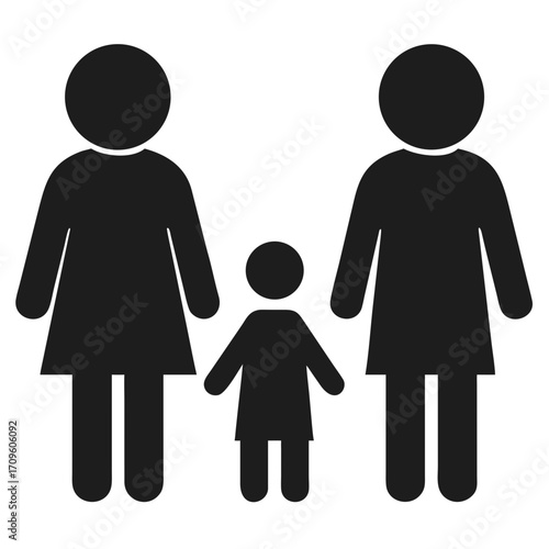 Two women and a child icon silhouette on a black background family people