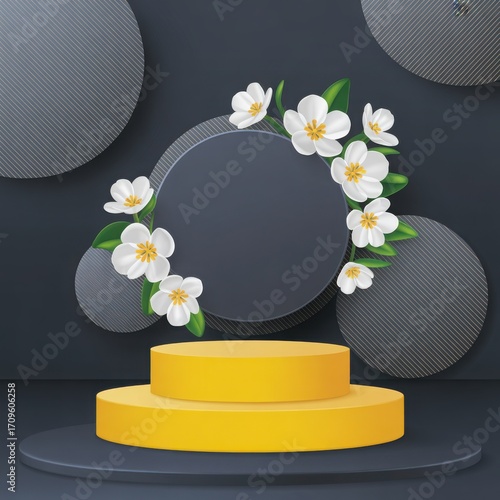 white flowers on a black background