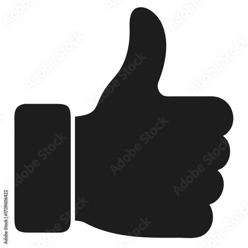 Black Silhouette of a Thumbs Up Hand Gesture on Black Background symbol