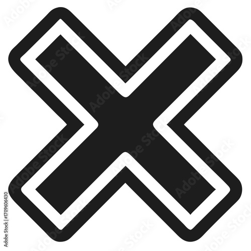 Black Silhouette of a Cross Mark Symbol on Black Background sign