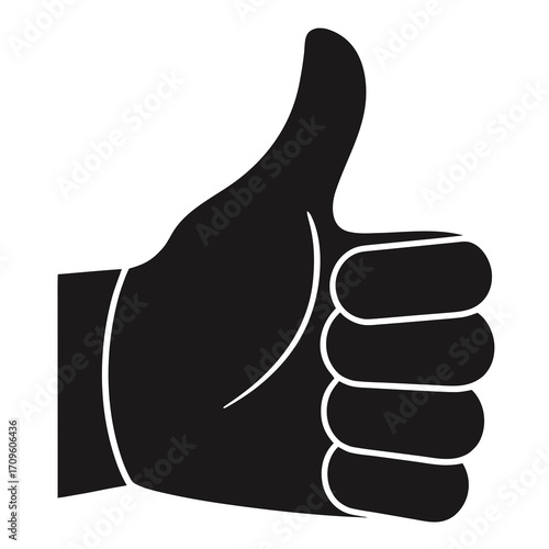 Black Silhouette of a Thumbs Up Hand Gesture with White Outline on White Background symbol