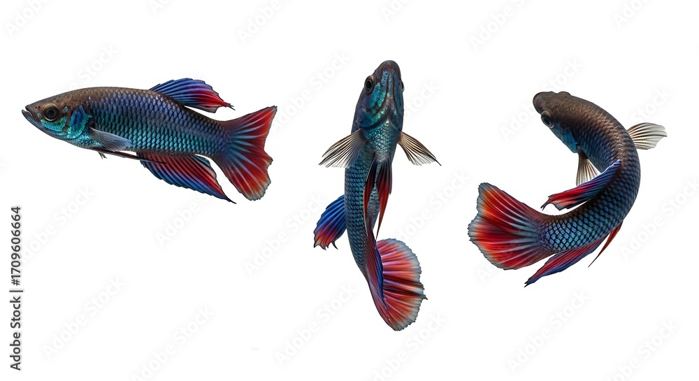 Obraz premium Three Siamese Fighting Fish Betta Splendens Isolated on White Background.