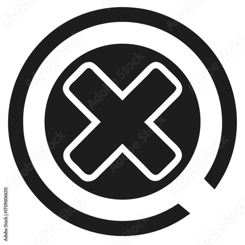 Dark Gray X Symbol Inside Circular Design on Black Background cross mark