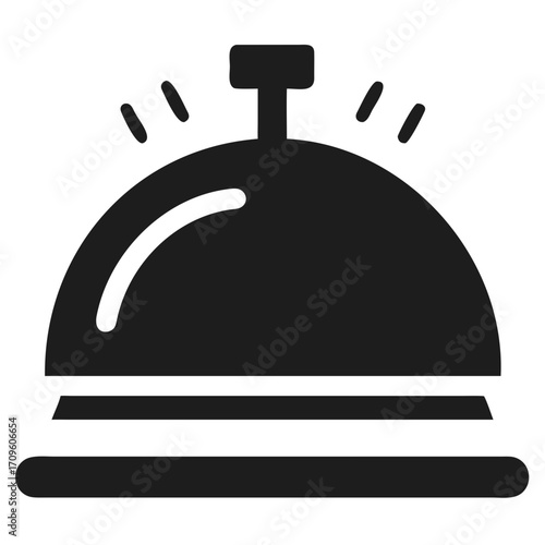 Dark silhouette of a hotel reception bell with radiating lines service concierge