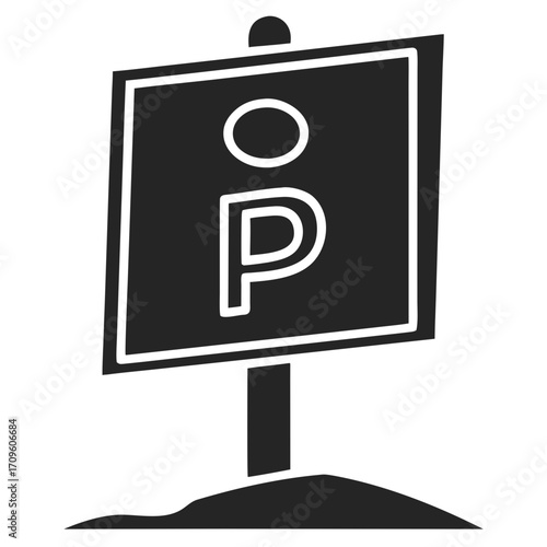 Dark grey parking sign with letter P and person icon vector illustration
