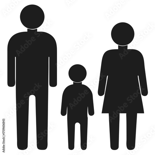 Gray Silhouettes of Man Woman and Child on Black family people