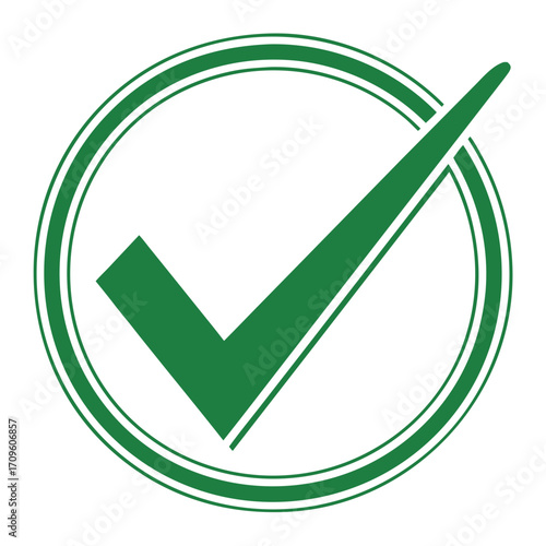 Green Check Mark Inside Double Circle on Black Background tick correct