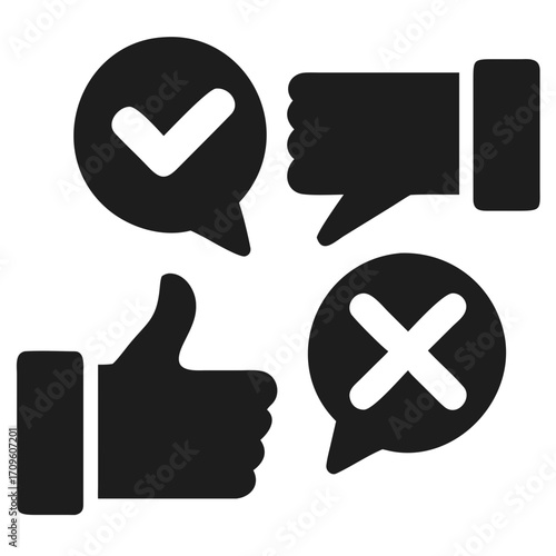 Icons Of Like Dislike Checkmark Cross And Speech Bubbles 