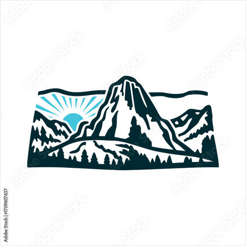 Alberta Mountain Peak Sunrise Vector Illustration Heritage Day AB Mountain peak with a rising sun behind it Alberta landscapes in sandstone