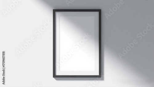 Empty black photo frame mockup with shadow overlay