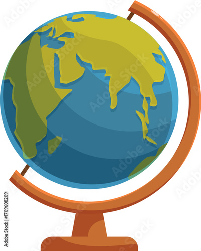 Rotating globe showing asia, africa and europe continents, useful for education and geography learning