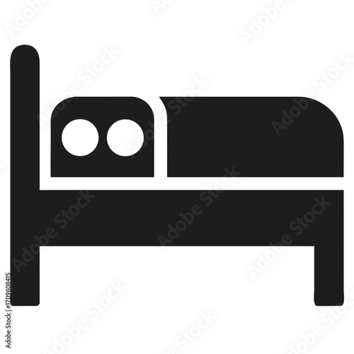 Simple Black Silhouette Icon of a Bed with Pillows symbol furniture