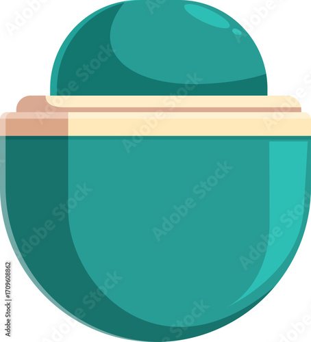 Turquoise cosmetic cream jar with half open lid showing contents, isolated on white background