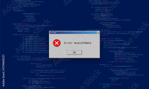 Operating system critical error warning. Retro user interface window with system failure. Software tech crash or bug report concept. Vector illustration for digital UI themes.