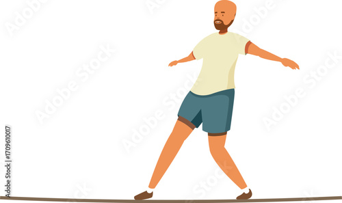 Maintaining balance, a man carefully walks across a tightrope, demonstrating concentration and precision
