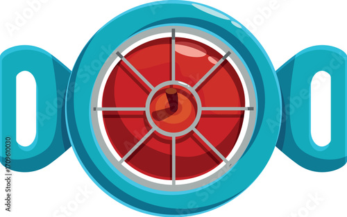 Modern round smartwatch showing rotating home screen with blue strap