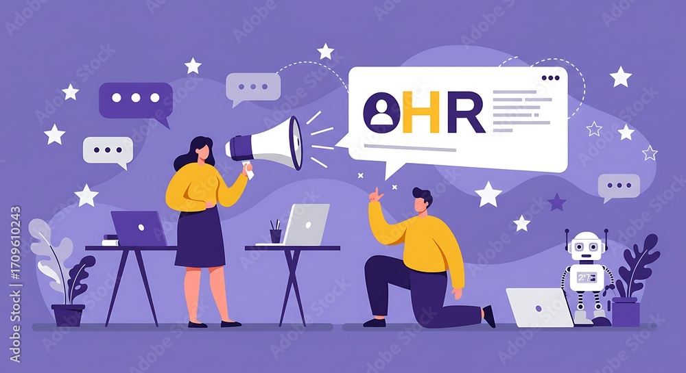 Fototapeta premium HR Team Collaboration with Digital Tools and Candidate Announcements