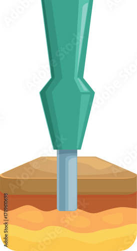 Soil sampling equipment penetrating different layers of earth for geological or agricultural analysis