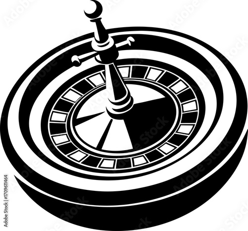 Black and white roulette wheel illustration classic casino concept with spinning numbers, gambling luck, risk and chance