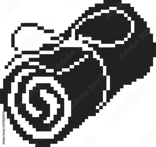 Pixel art yoga mat isolated on white minimalist rolled fitness mat icon, modern gym and wellness equipment illustration