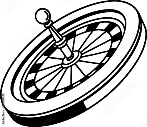 Classic roulette wheel illustration black and white casino gambling icon, chance, risk, and luck concept for gaming themes