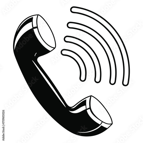 Black and White Hand Drawn Telephone Receiver Icon Keywords: telephone, phone, call