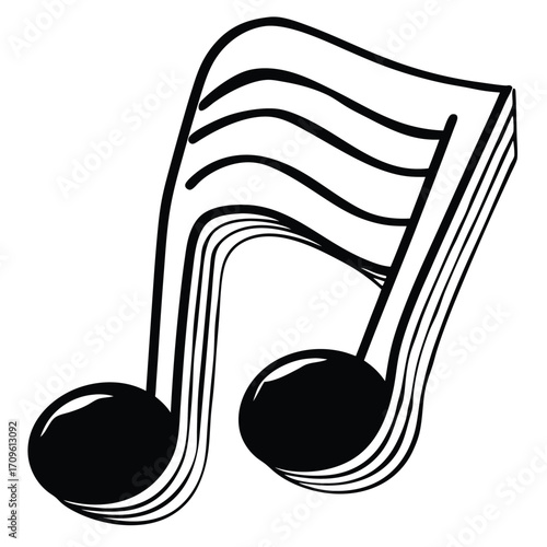 Black and white musical eighth note illustration symbol