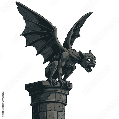 Classic Gargoyle Statue Illustration for Gothic Architecture or Halloween Themes