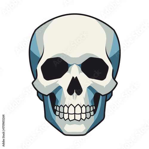 Blue and White Skull Illustration for Minimalist Halloween or Digital Stickers