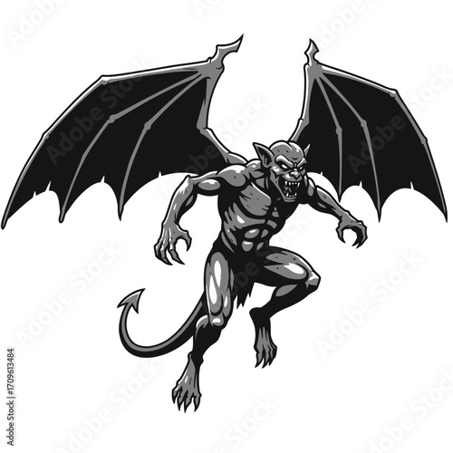 Dark Winged Demon Creature Illustration for Gothic or Halloween Fantasy Art