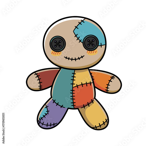 Voodoo Doll Cartoon Icon for Spooky Halloween Decorations or Digital Designs