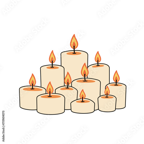 Burning Candle Cluster – Spooky Halloween Haunted Illustration