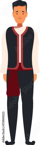 Full length view of a friendly man proudly wearing traditional turkish attire, showcasing rich cultural heritage