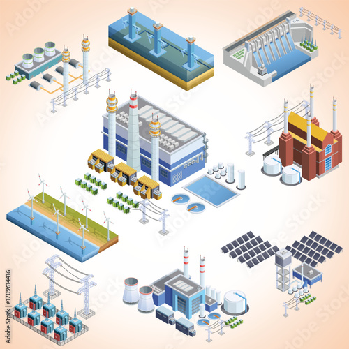 Isometric Colorful Detail Generation Plant Collection Energy Resource Illustration