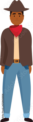 Confident cowboy standing with typical attire, representing western lifestyle and american culture
