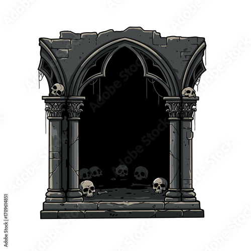Gothic Haunted Castle Crypt Entrance Dark Creepy Halloween Scene