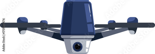 Futuristic quadcopter drone hovering, recording video footage