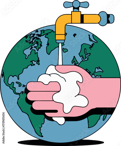Global handwashing day vector illustration on white background featuring hand wash