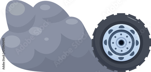 Car wheel leaving a trail of smoke, representing air pollution from vehicles
