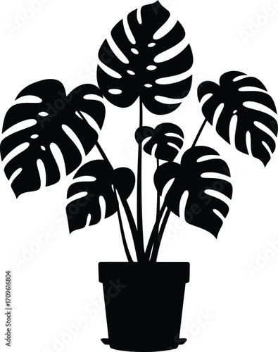 Monstera plant silhouette potted houseplant vector art home decor botanical illustration vector