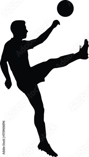 Silhouette of soccer player kicking ball dynamic action sport vector