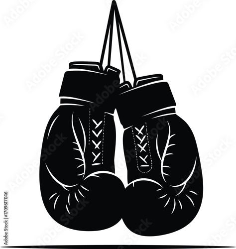 Vintage boxing gloves hanging sports fighter symbol combat sport athlete vector