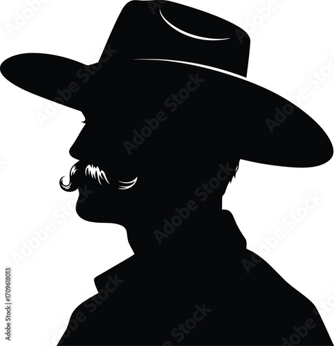 Silhouette cowboy silhouette portrait western hat mustache smoking vector
