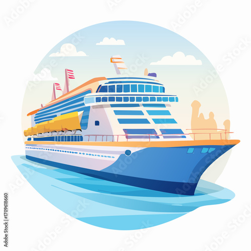 Luxury cruise ship sailing on the open ocean for a summer vacation journey