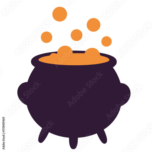 Cartoon Witch Cauldron with Bubbling Orange Potion Illustration.